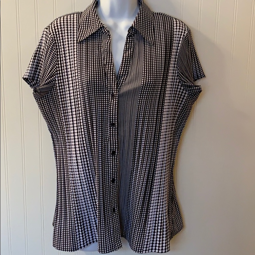 Apt 9 Short Sleeve Button Down Blouse Dotted Geometric Pattern Size XL